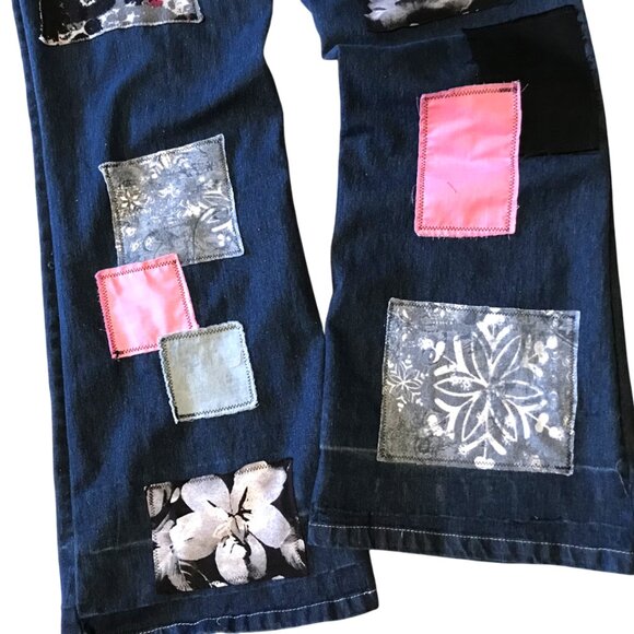 Upcycled Patchwork Flared Jeans: Size 14, Boho Hippie Sweater Weather Pants - Picture 5 of 9